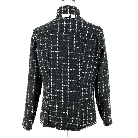 Chicos Jacket 1 Womens 8 Medium Black White Plaid Tweed Blazer Front Pockets - Picture 14 of 16